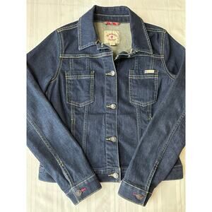 Brooks Brothers Red Fleece Denim Jacket Indigo Blue Jean Trucker Women's Sz S